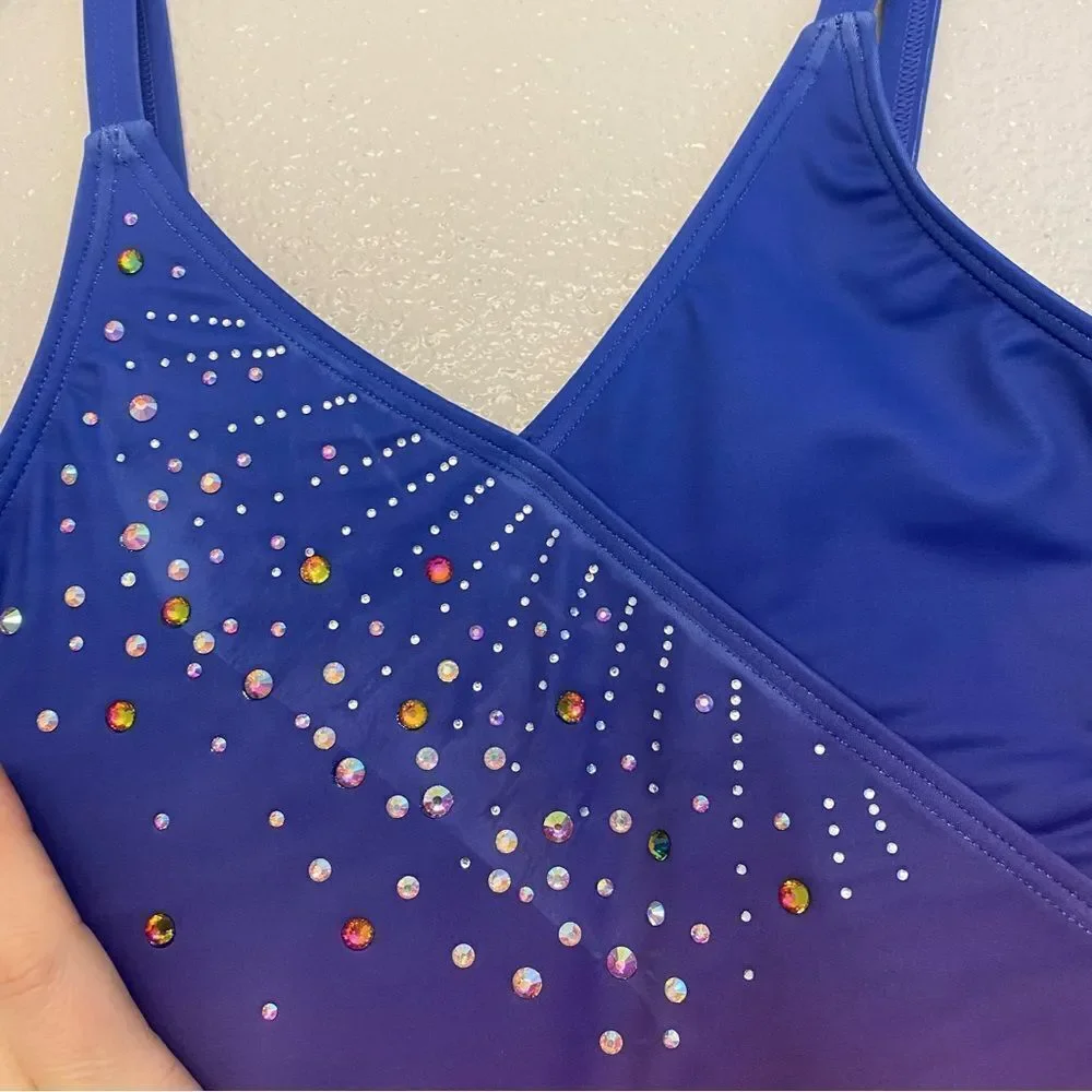 Weissman Costume solo dance rhinestone custom Ombre Leotard PL12366 XSA xs adult